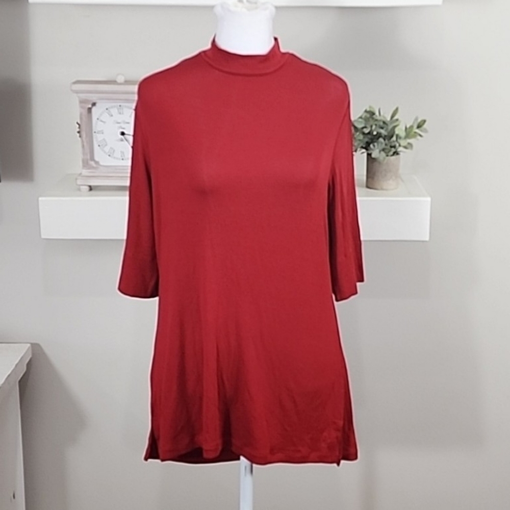 Cuddl Duds Softwear With Stretch Elbow Length Sleeve Mockneck Top
